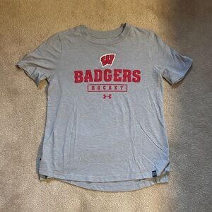 Under Armour Gray and Red Badgers Hockey Tee